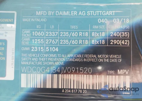 2018 Mercedes-Benz Glc 300 from USA, damaged, VIN WDC0G4JB4JV091520